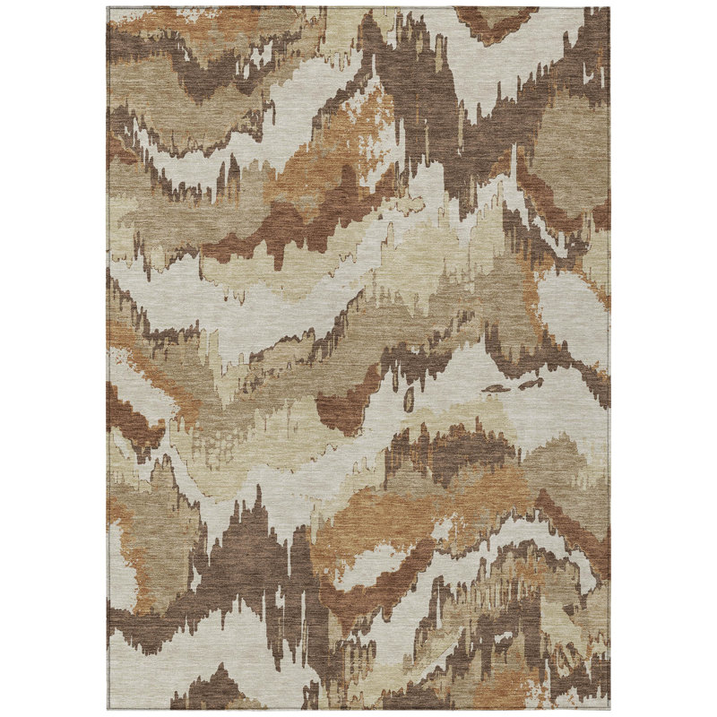 Tapis d'extérieur lavable abstrait brun et beige 3 pi x 5 pi