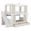 Lit superposé en bois avec escalier de rangement, tablettes de rangement, rideaux d'intimité, lumières DEL et tiroirs sous le lit