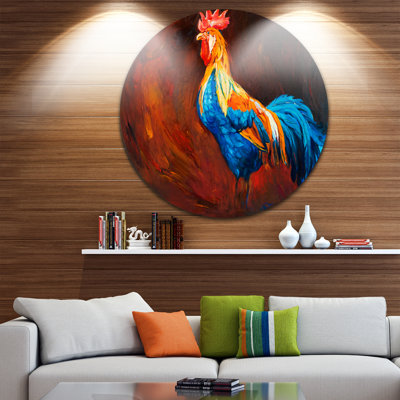 «Blue and Orange Rooster», reproduction d'art sur métal
