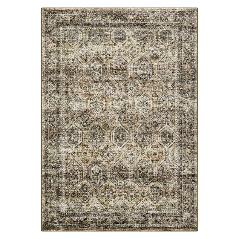 Vintage Washable Area Rug for Hallway, Dining Room and Living Room, Brown, Rectangle 9' x 12'