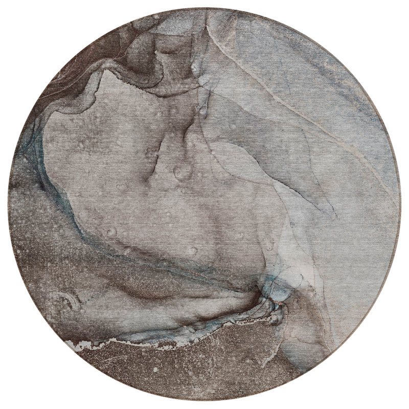 Washable Abstract Indoor / Outdoor Rug, Round 8'