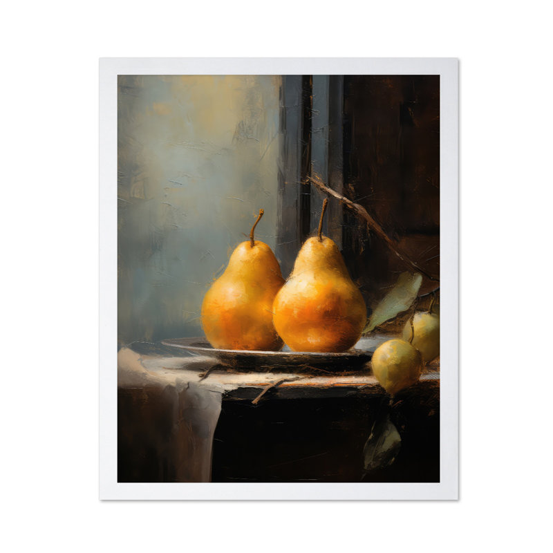 Poires sur une assiette, H 08 po x l 10 po, Affiche, Encadrement blanc