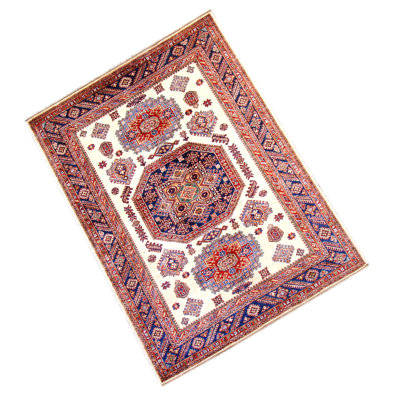 Tapis ivoire, bleu et brun noué à la main de haute qualité