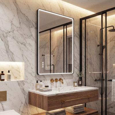 Miroir de salle de bain à DEL avec antibrouillard, éclairage 3 couleurs à intensité variable et fonction mémoire