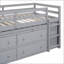Lit mezzanine multifonctionnel en pin massif avec 4 tiroirs de rangement, bureau latéral rétractable et tablettes latérales ouvertes, barrières de sécurité complètes, livré en 2 paquets Assemblage facile-351869603-344880725