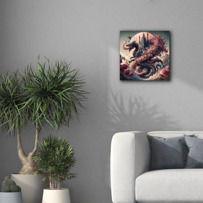 Toile épique «Castle and Dragon 3» par Rey Klimt, 18 po x 18 po, H 18 po x l 18 po