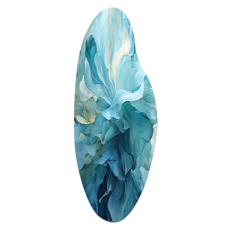 Aqua Blue And White Serenity Swirl IV - Abstract Spirals Curved Shape Irregular Metal Wall Decor, 30" H x 11" W x 1" D