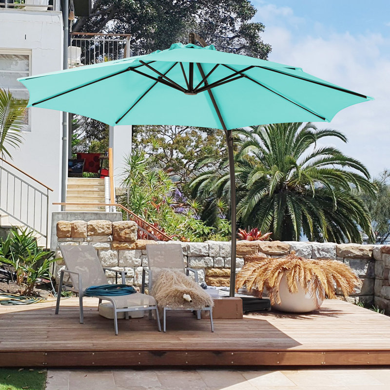 Parasol en porte-à-faux 11 pi avec inclinaison infinie, mât en aluminium, housse de protection et sac de sable Bersa