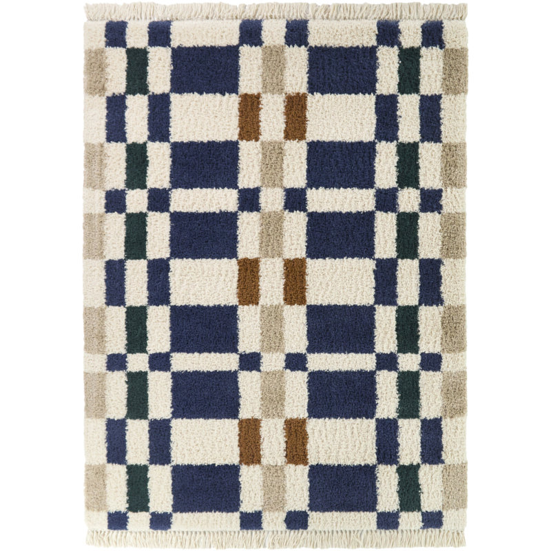 Dorolice Navy/Orange Checkered Colorblock Area Rug, Rectangle 5'3" x 7'