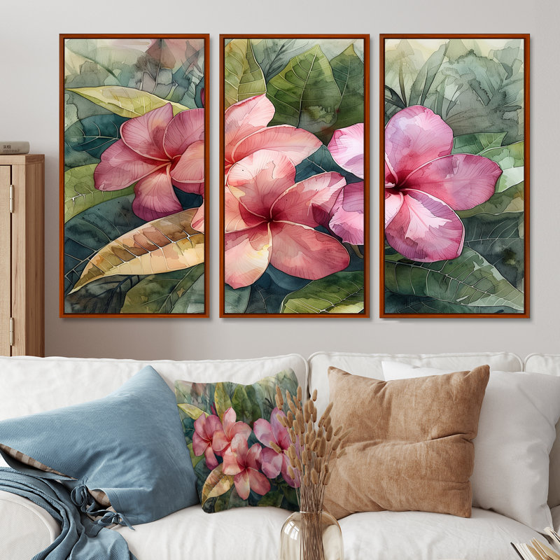 Greilickville - ensemble d'art mural Plumeria, Toile avec cadre flottant brun, H 40 po x l 60 po x P 1 po