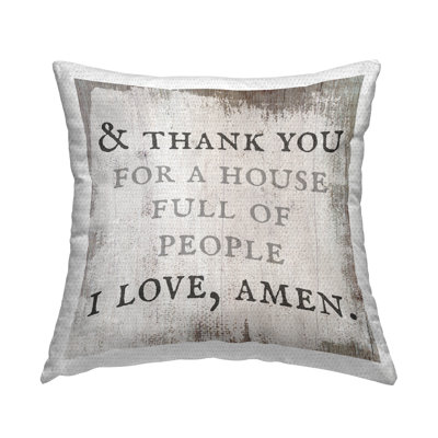 House Full Of People Amen Phrase Rustic Family Pillow Outdoor Pillow by Daphne Polselli