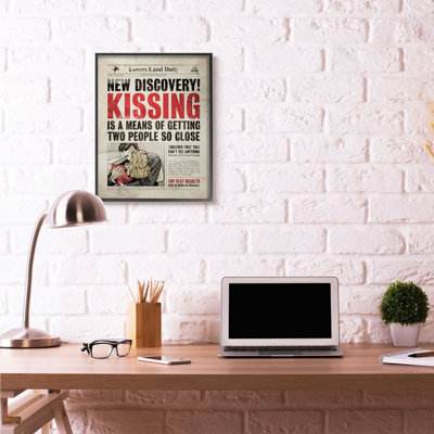 Kissing Funny Newspaper Vintage Comic Book Design by Ester Kay - Textual Art Print on Canvas