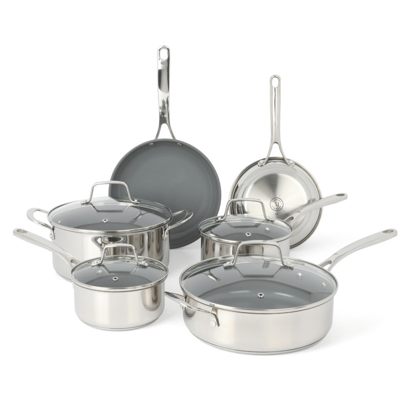 10-Piece Stainless Steel Cookware Set with Nonstick Ceramic Interior
