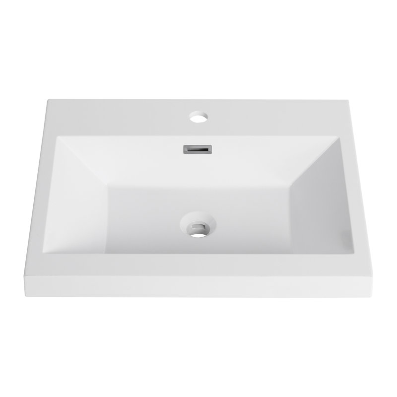 Lavabo de 24 po en résine blanc brillant pour la salle de bain, alliant durabilité et élégance dans la salle de bain 24 po, blanc brillant, accentuant la durabilité et l'attrait
