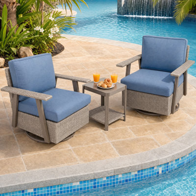 Ensemble de 3 chaises de patio pivotantes surdimensionnées en résine tressée à 360 degrés avec table basse et coussins