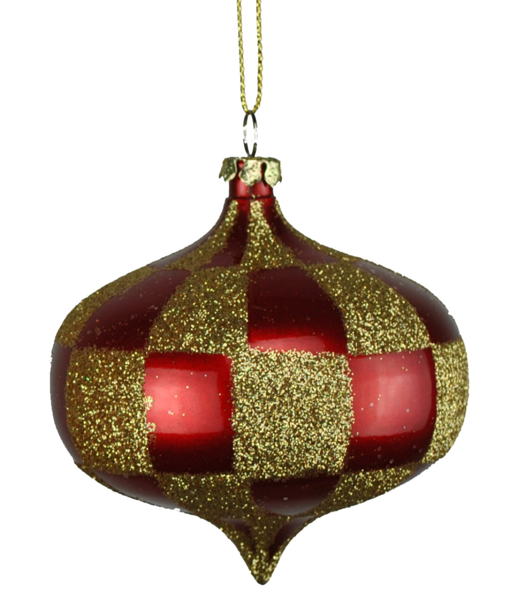 4'' Checkered Shatterproof Onion Ornament, Red/Gold