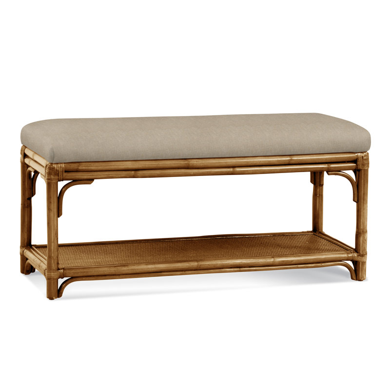 Summer Retreat Wicker Shelf Storage Bench, Honey, Oatmeal Crypton Performance; 0822-74