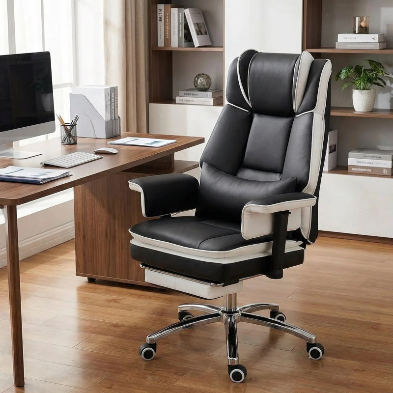 21.9 Wide Faux Leather Executive Office Chair with Footrest High-Back Computer Desk Chair with Adjustable Lumbar Support & Armrests
