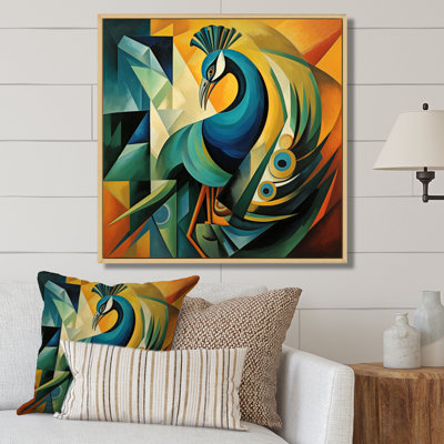 «Green Blue Peacock Cubist» sur impression sur toile