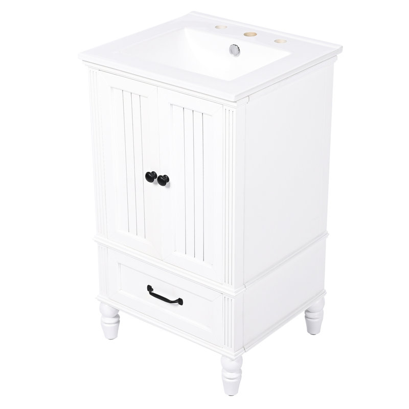 Meuble-lavabo de 20 po avec lavabo en céramique blanc, armoire, deux portes et un tiroir, produit attrayant de style autoportant