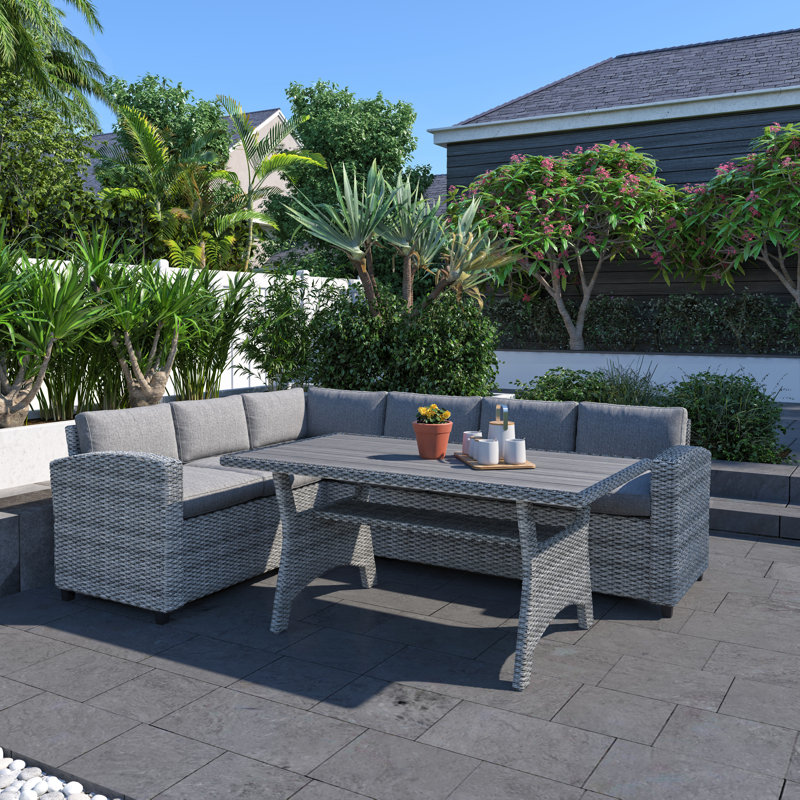 Umah Wicker 5 - Person Modular Patio Conversation Set with Cushions