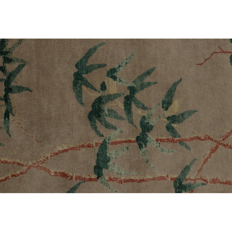 Rug & Kilim’S Chinese Style Art Deco Rug In Beige With Green And Blue Florals, Rectangle 13' x 19'