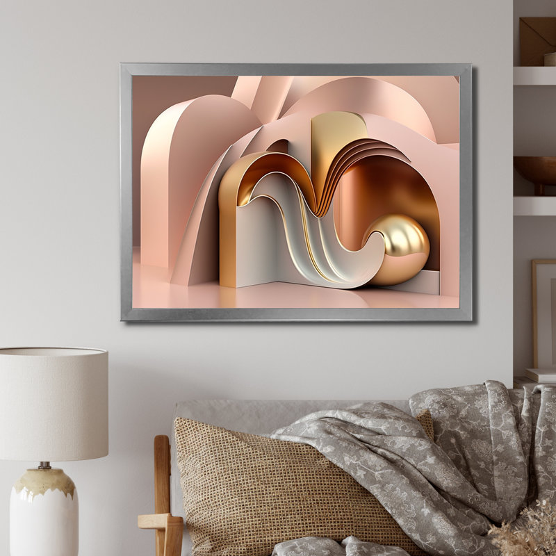 «Architectural Beauty in Minimal Pink Gold», reproduction sur toile, H 34 po x l 44 po x P 1,5 po, Cadre simple argenté