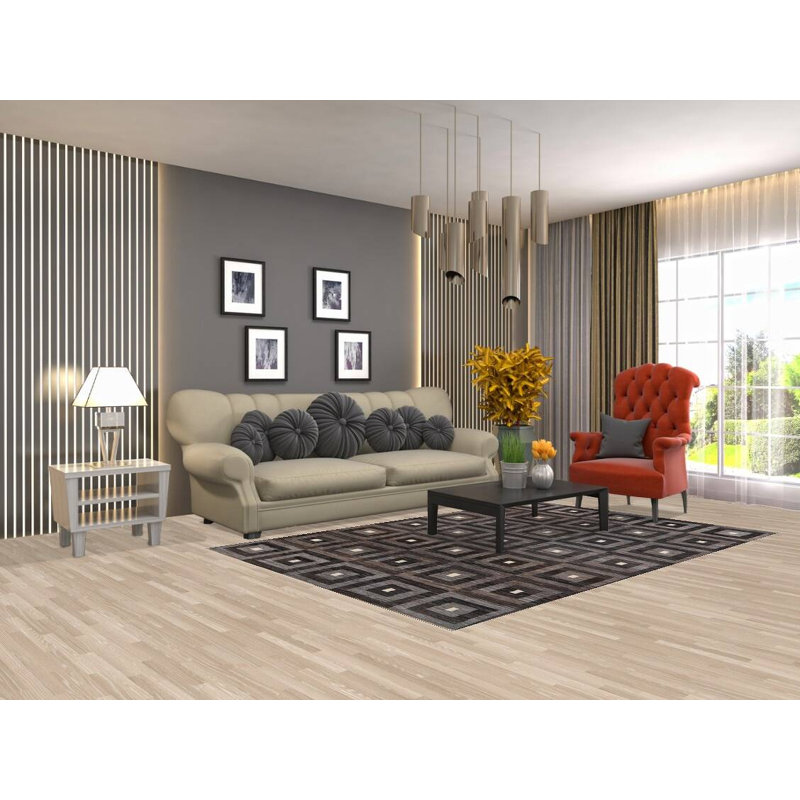Tapis unique en laine noué à la main beige / brun / gris / noir nouvel âge 5 pi 3 po x 7 pi 11 po
