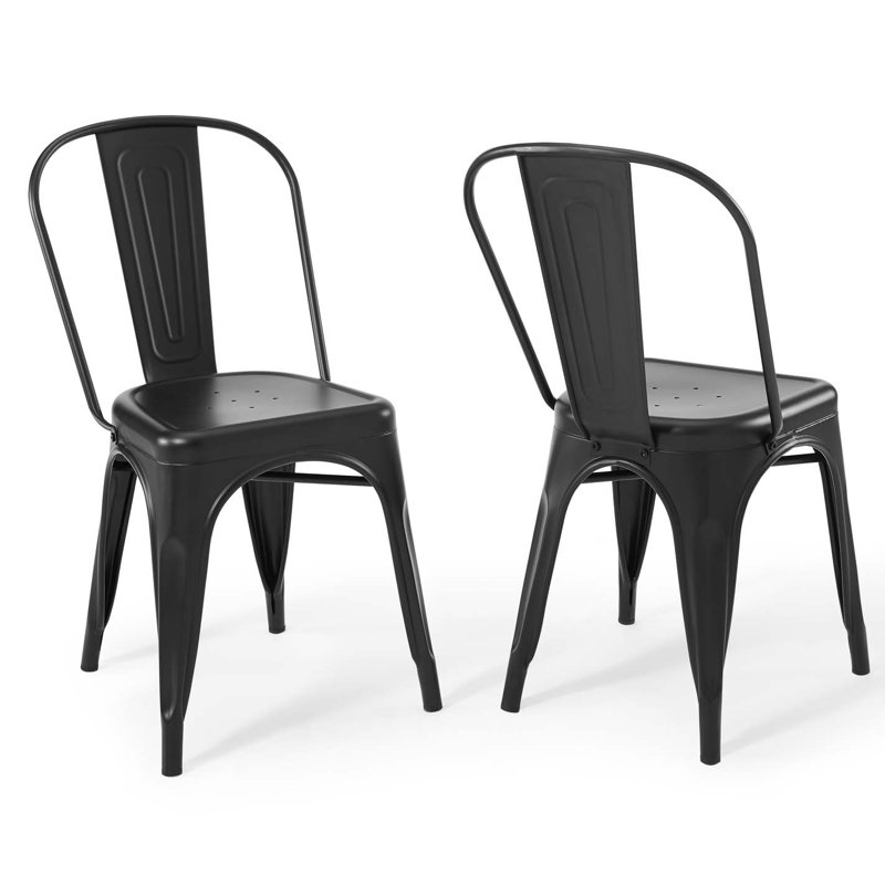 Black Metal Slat Back Bistro Side Chair Set