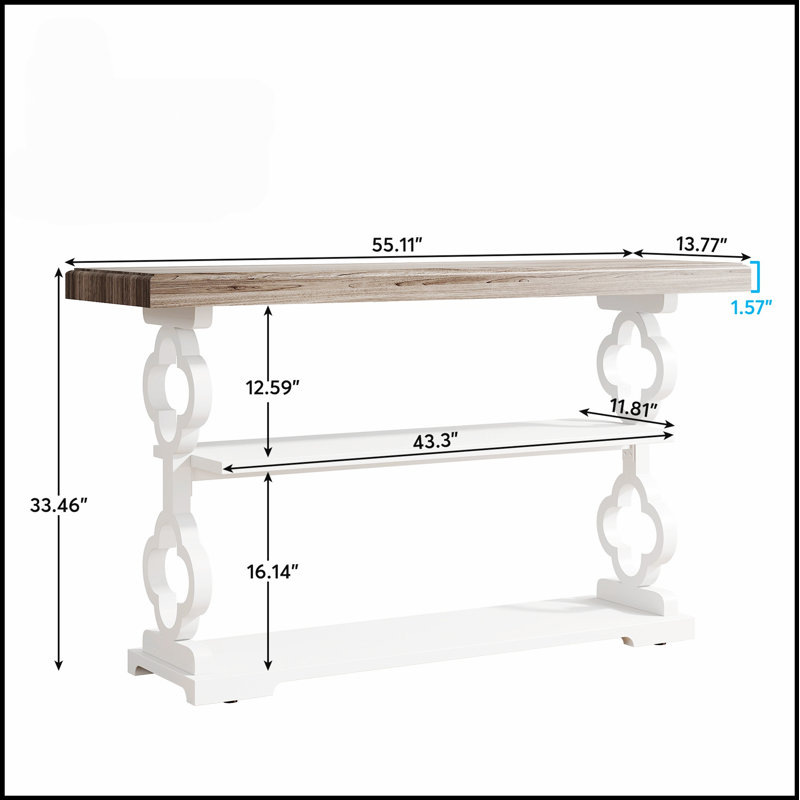 Console de 55 pouces de style champêtre français avec 3 tablettes de rangement, parfaite pour un décor de maison de campagne et une économie d'espace