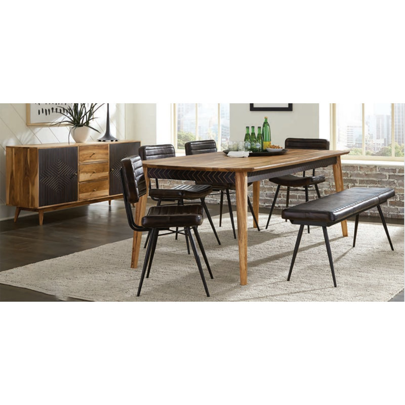 Artisan Sheesham Wood 80" Farmhouse Dining Table with Chevron Accents
