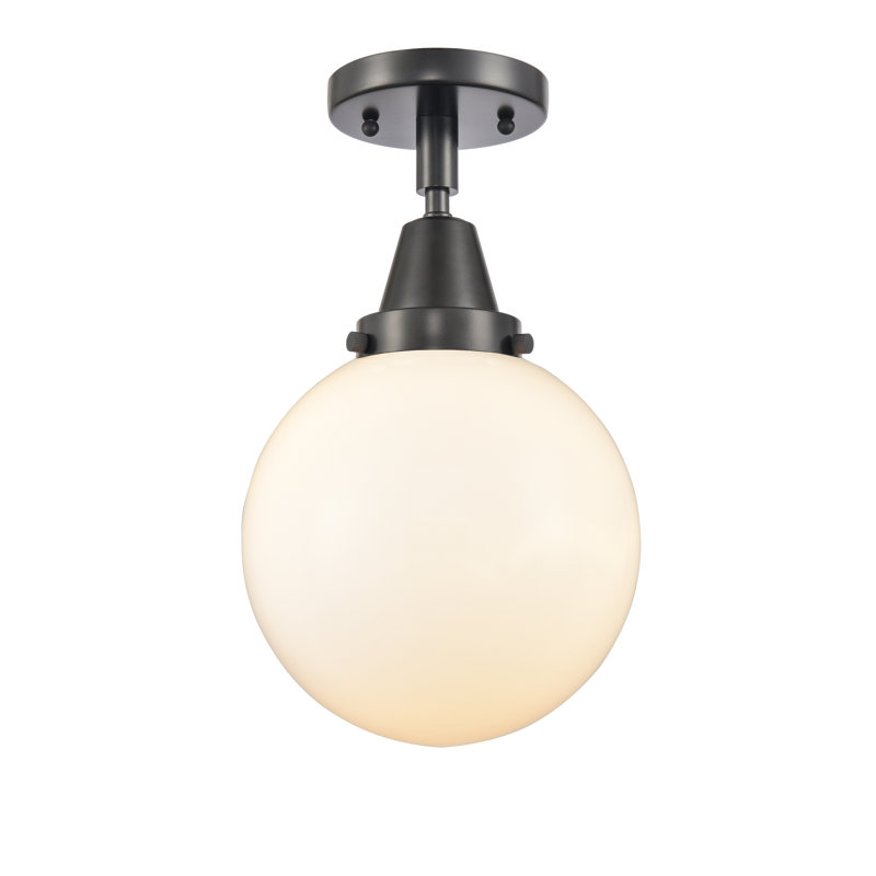 Amede Glass Flush Mount, Matte White, 12.75" H x 8" W x 8" D, Matte Black