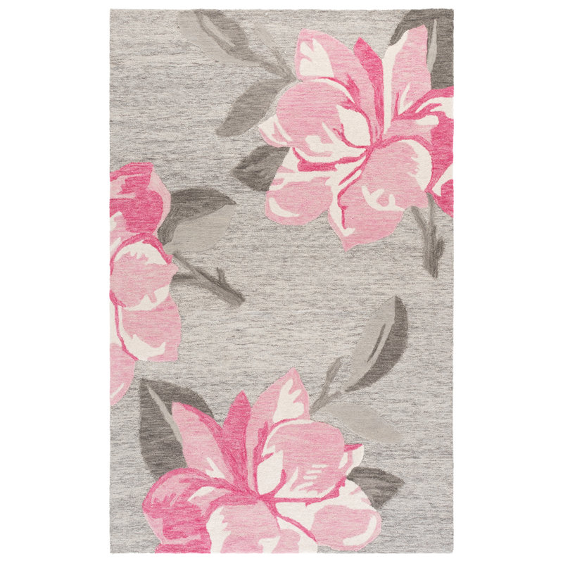 Jardin 403 Hand Tufted Wool/Cotton Floral Rug in Gray/Pink, Rectangle 5' x 8'