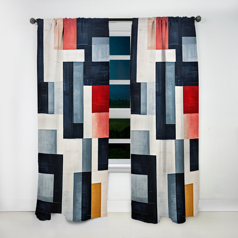 Indigo Illusion Abstract Shapes Iv - Modern Velvet Curtain - Room Darkening - 1 Panel, 52" W x 108" L
