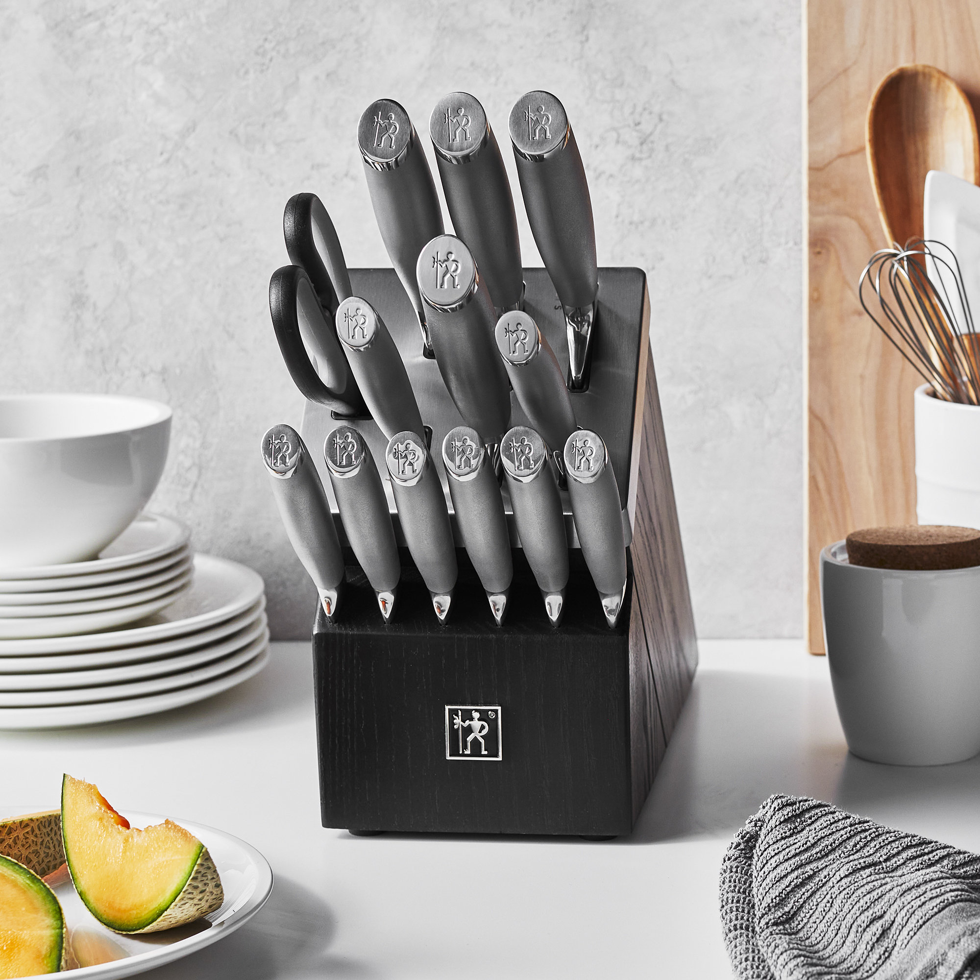 HENCKELS Modernist 14-Piece Self-Sharpening Knife Set with Block, Chef Knife, Paring Knife, Bread Knife, Steak Knife, Stainless Steel