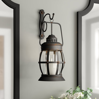 Brown Metal Suspended Pillar Lantern Indoor Outdoor Wall Sconce