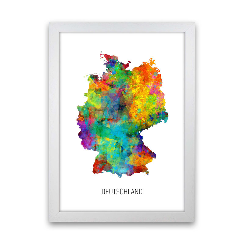 Deutschland Watercolour Map by Michael Tompsett - Rectangle Print on Canvas, White Framed, 63cm H x 46cm W x 3cm D