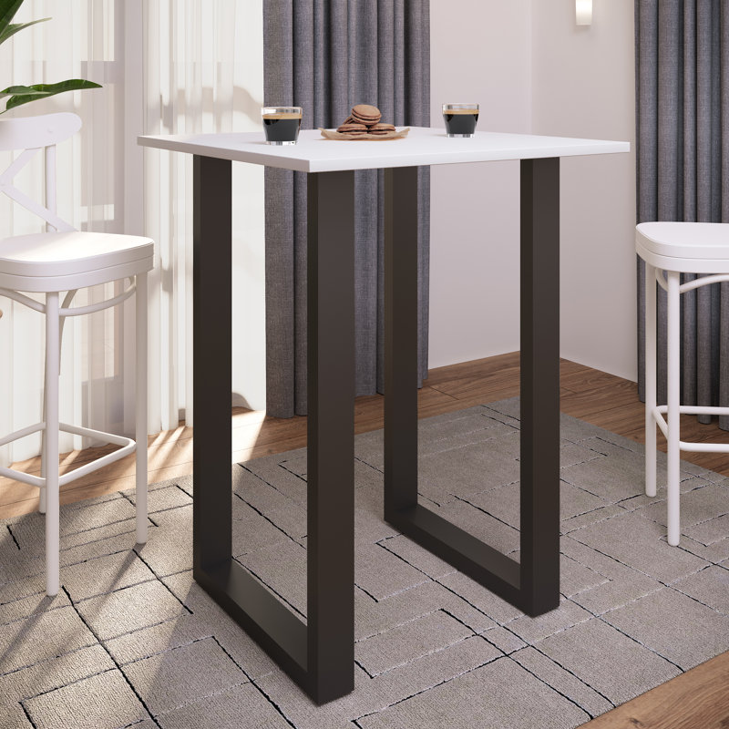 Xona Bar Table, 102cm H x 80cm W x 50cm D, Matt brushed nickel, White