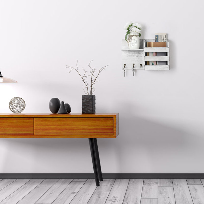 Hershell Floating Shelf with Hooks, Gray