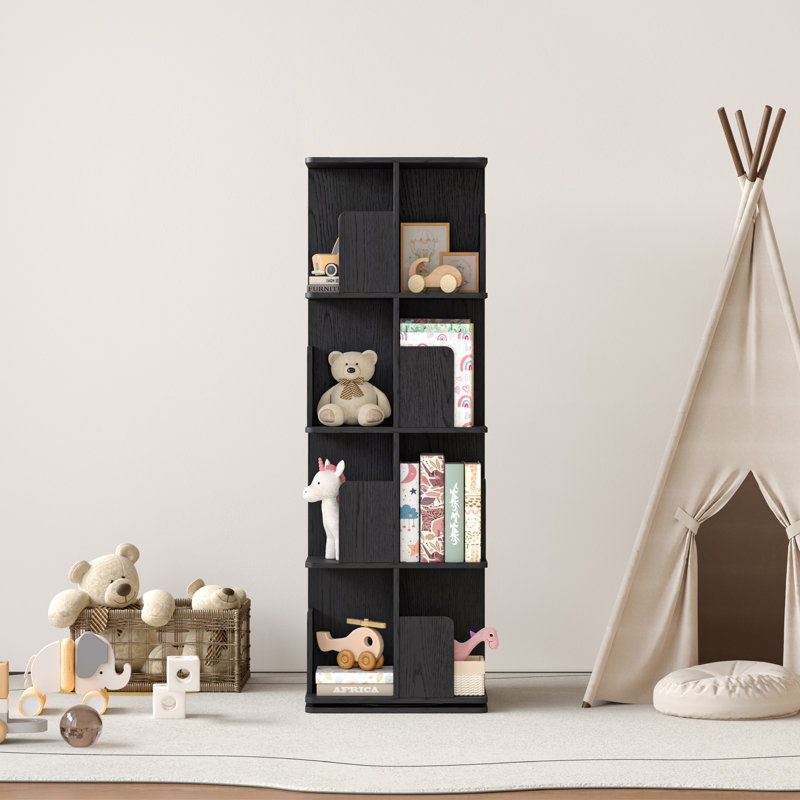 Rotating Bookshelf, 4 Tier Small Bookcase Corner Shelves Display Storage Tower Space-saving Revolving For Small Space Black