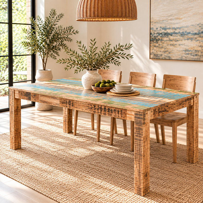 Natascha Mango Rectangular Solid Wood Top with Solid Wood Base Dining Table, 30" H x 60" W x 36" D