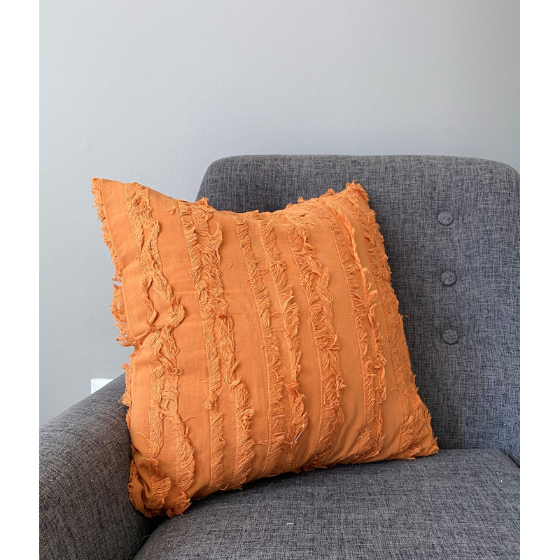 Coussin décoratif carré en coton à franges Nancy, Orange