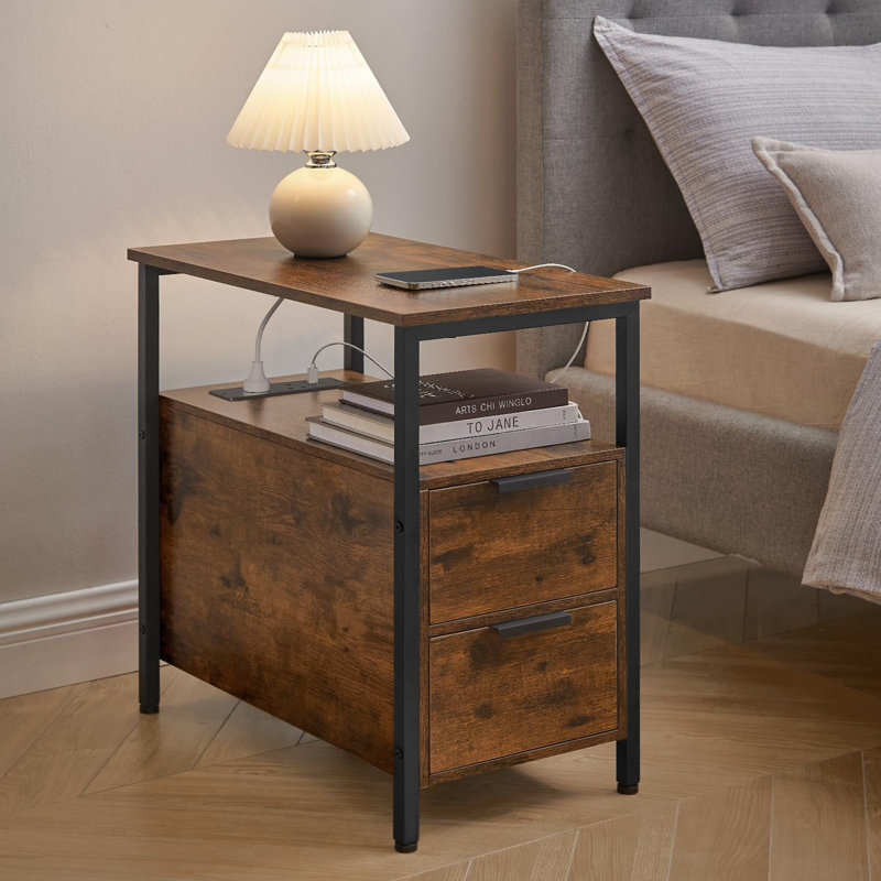 Annemiek 60cm W Metal Bedside Table, Rustic Brown