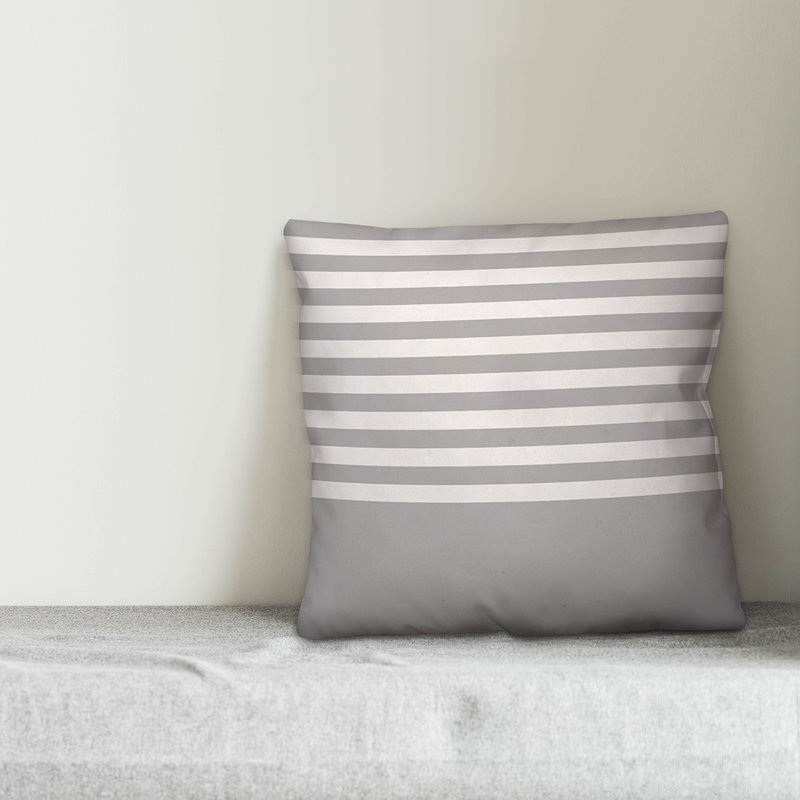  Housse de coussin Block Stripe, Gris / blanc, 18 po x 18 po, Polyester / bourre en polyester