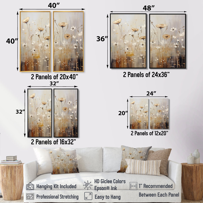 Art mural traditionnel Scerene Wildflowers In Bloom - Beige, 36" H x 48" W, Impression encadrée flottante, Black