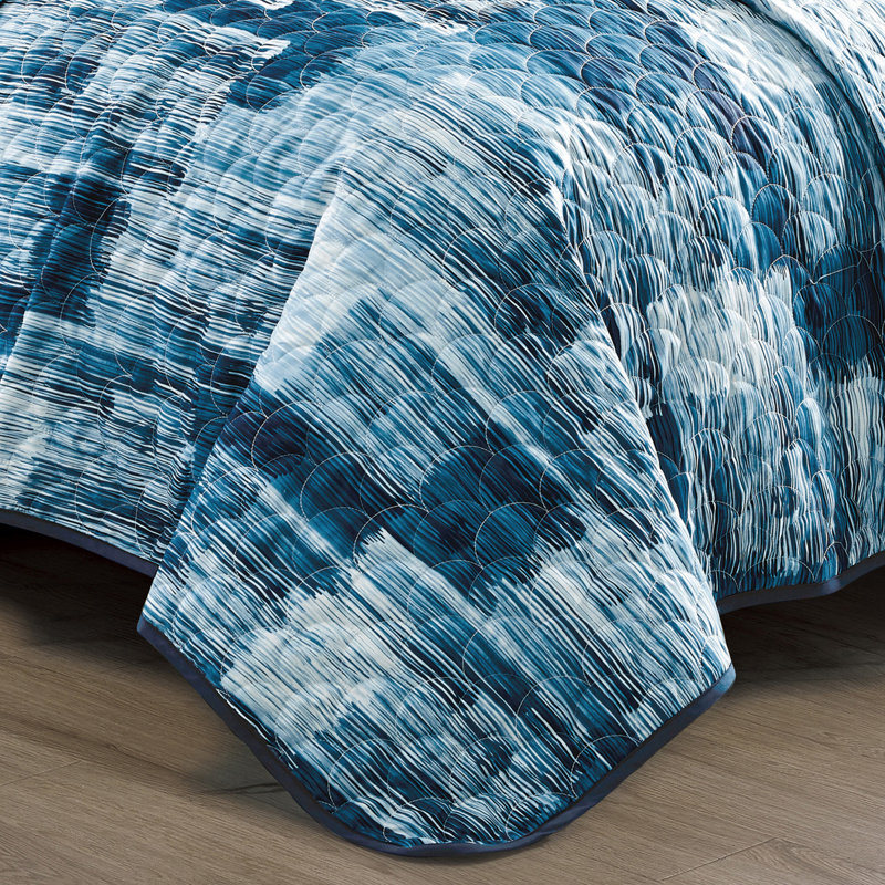 Blue Organic Cotton Reversible Queen Bedspread Set