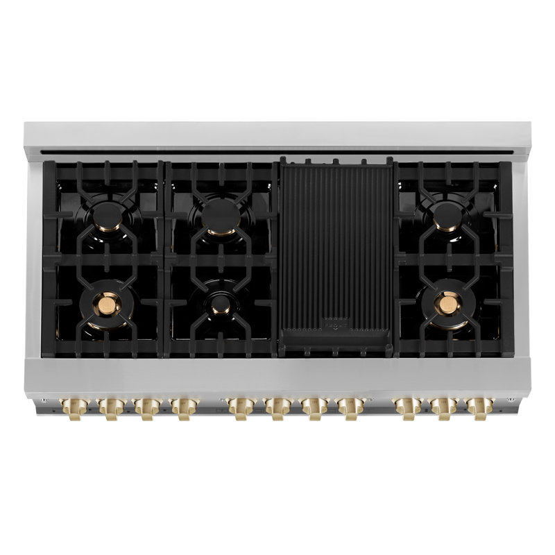 ZLINE Autograph 48" Legacy Dual Fuel Range w/ 7 Burners, Gold Stainless Steel with White Matte