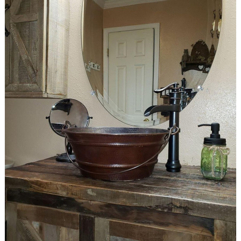 Lavabo de salle de bain vasque en cuivre 15 "avec poignée décorative, Cuivre vieilli