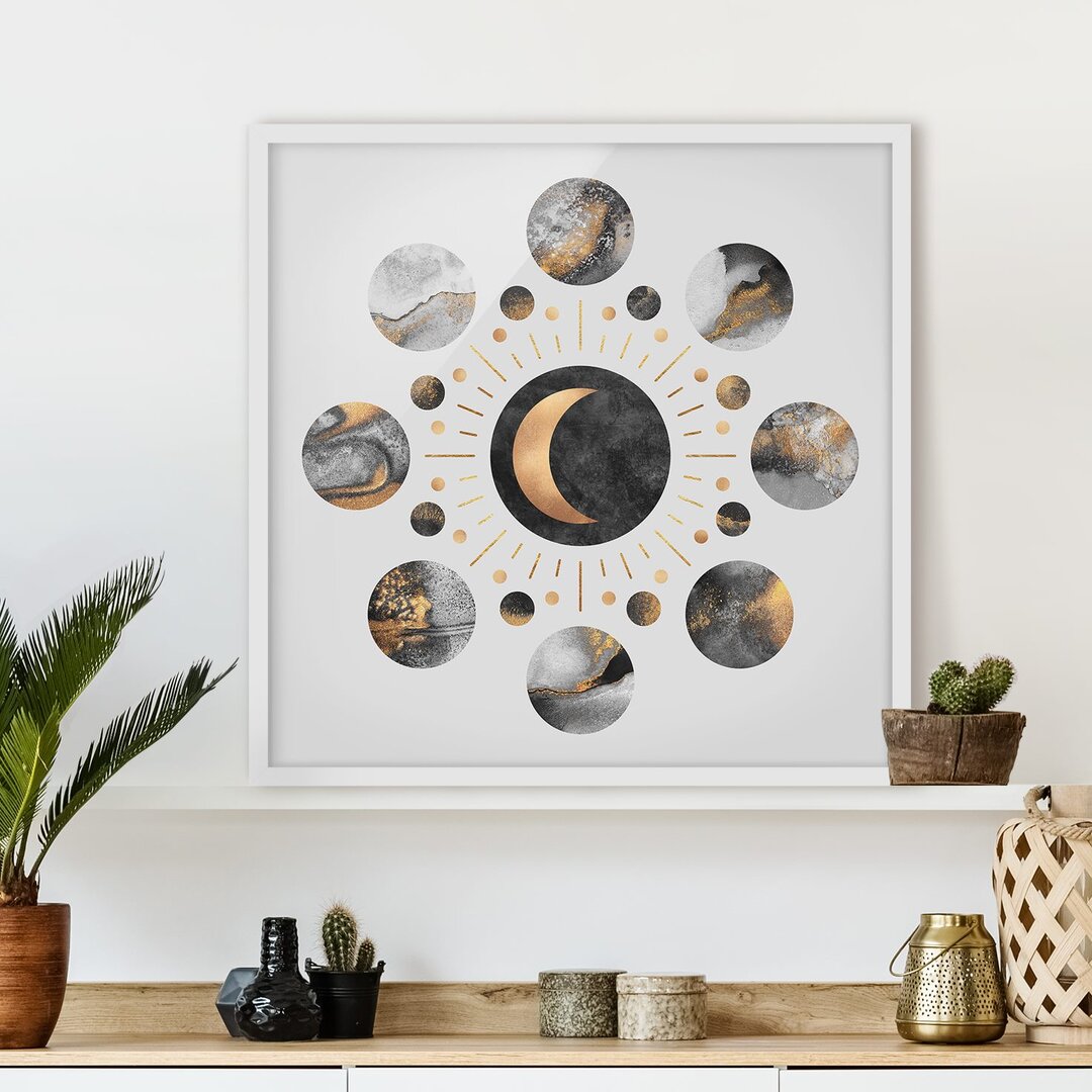 Gerahmter Grafikdruck Moon Phases Abstract Gold