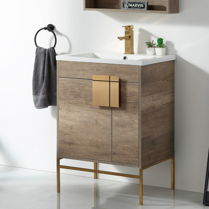Ensemble de meuble-lavabo simple 24 po Maisie, Laiton satiné, Gris ombré